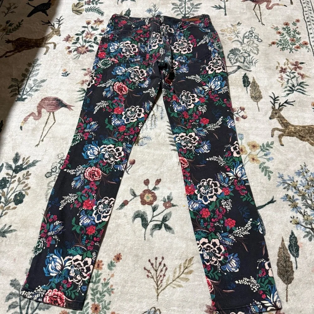 PILCRO AND THE LETTERPRESS Anthropologie Black Floral Mid Rise Skinny Jeans 27
